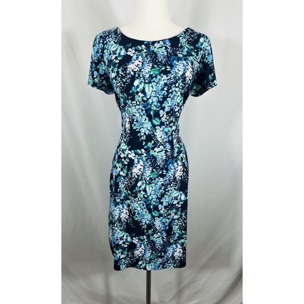 Roz Ali Womens A-Line Stretch Dress Size 2 Blue Micro Floral Party Brunch Spring